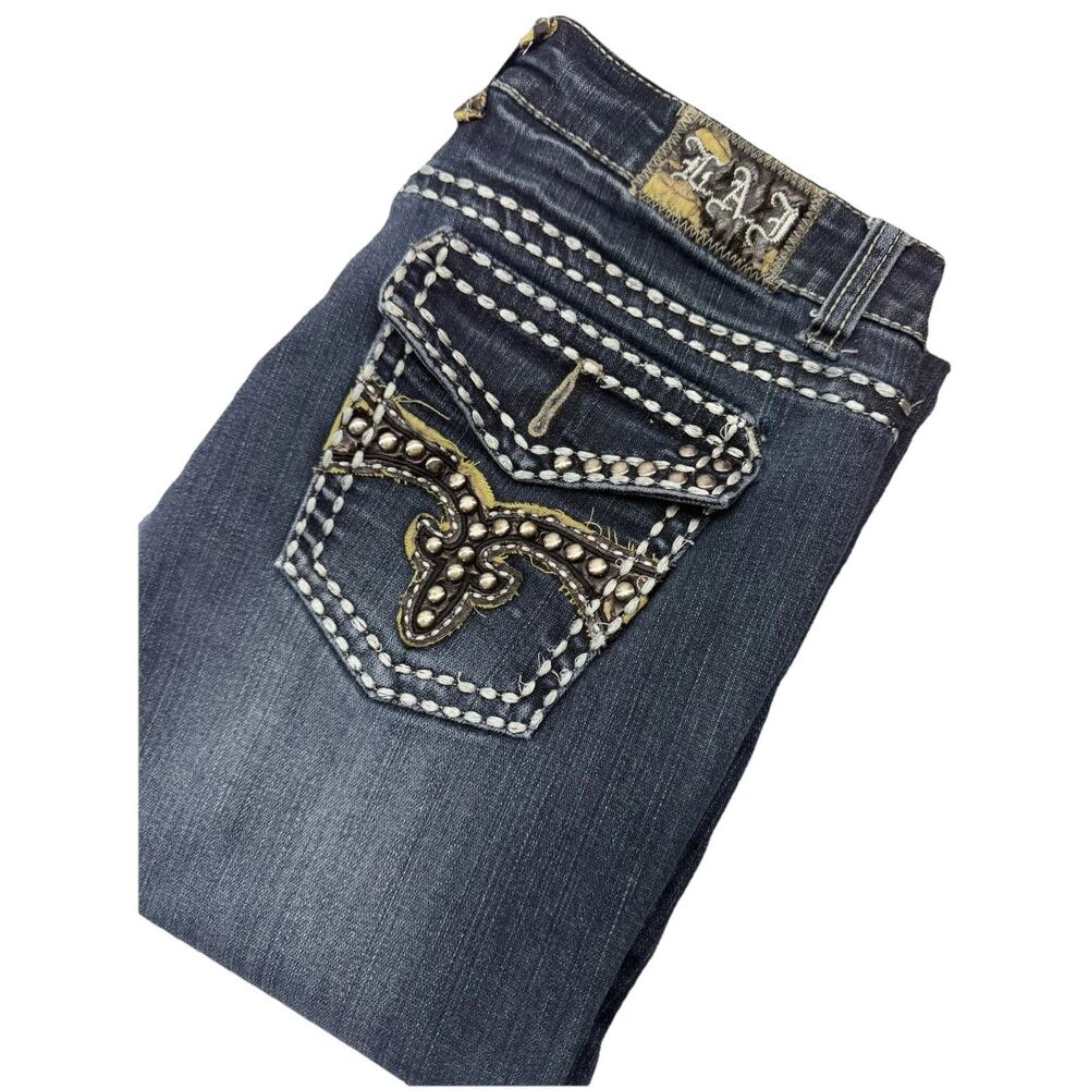 LA Idol Jeans Embellished Flap Pockets Blue Stitching Sz 5‎ EUC